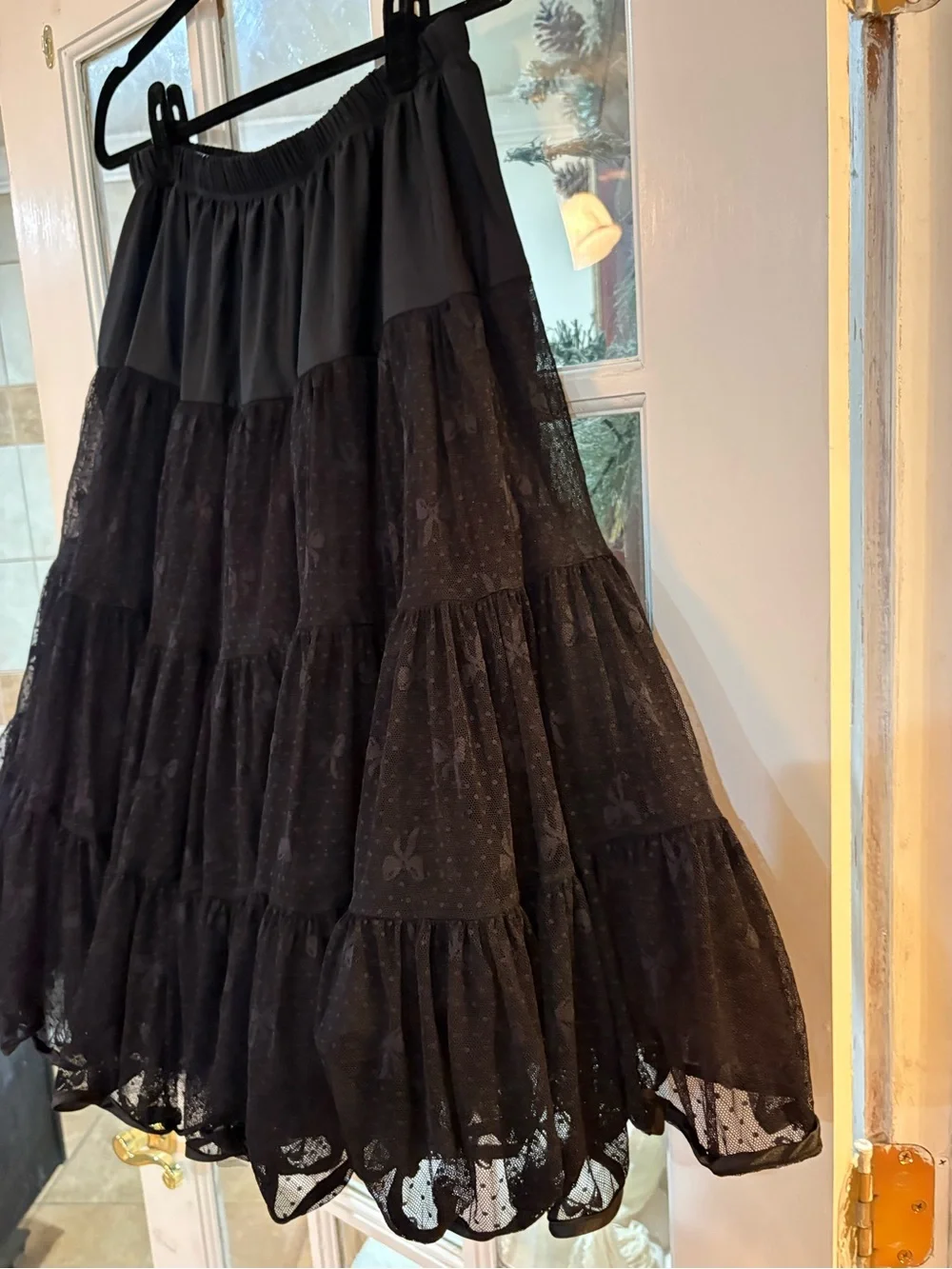 Lindy Bop Black Tiered Swiss Dot Bow Skirt Women’s Size 14–20 Vintage Pin-Up